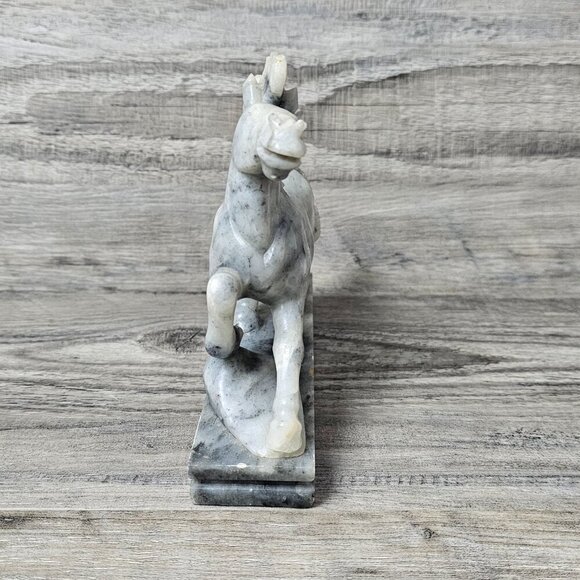 Horse Soapstone Figurine Chinese Hand Carved Steatite Gray Mid-Century Sculpture - Picture 6 of 9